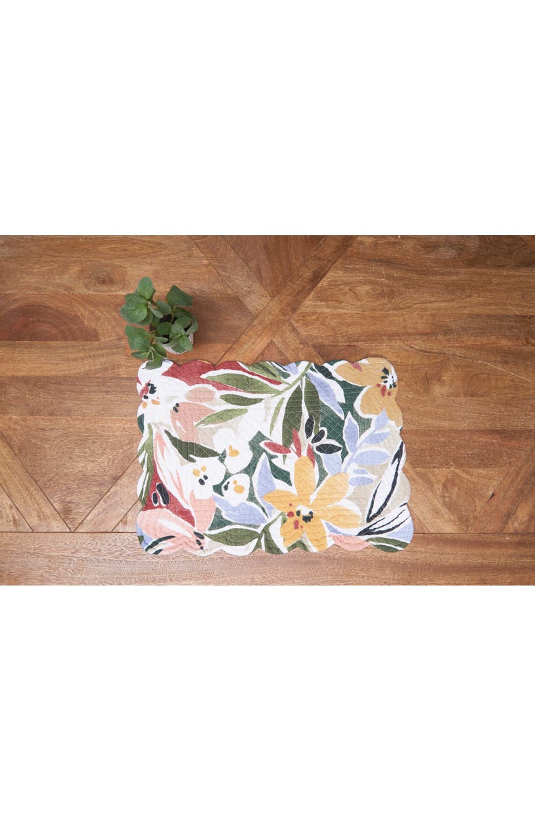 C&F Home Joelle Floral Flowers Palm Leaf Vibrant Scalloped Placemats Set of 6, 13" x 19", Alternate, color, Green