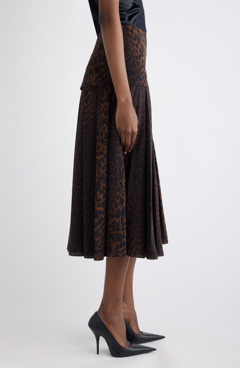 Balenciaga Leopard Print Pleated Silk Midi Skirt, Alternate, color, 2135 Brown