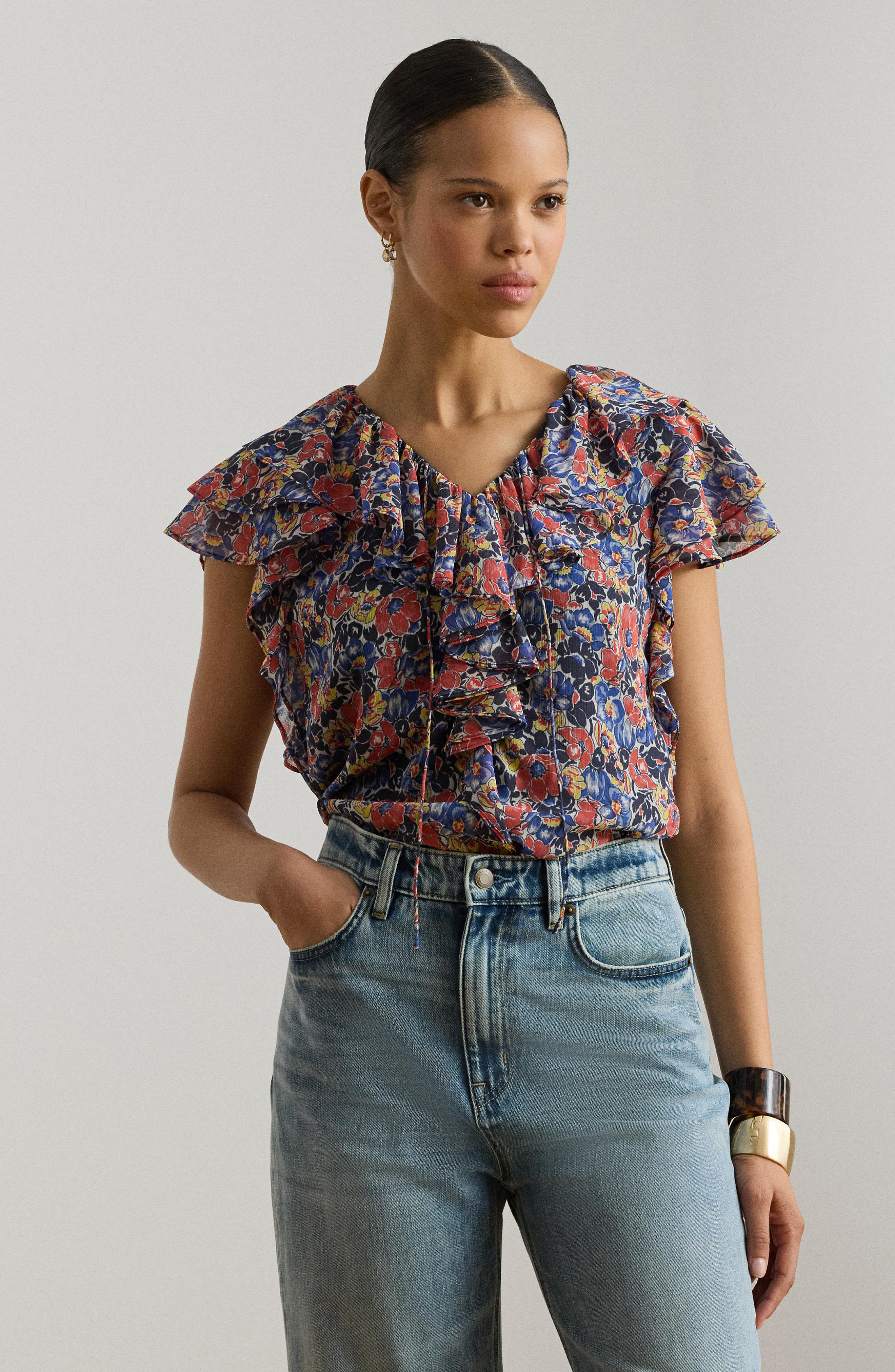 Floral Ruffle Accent Top - image 2