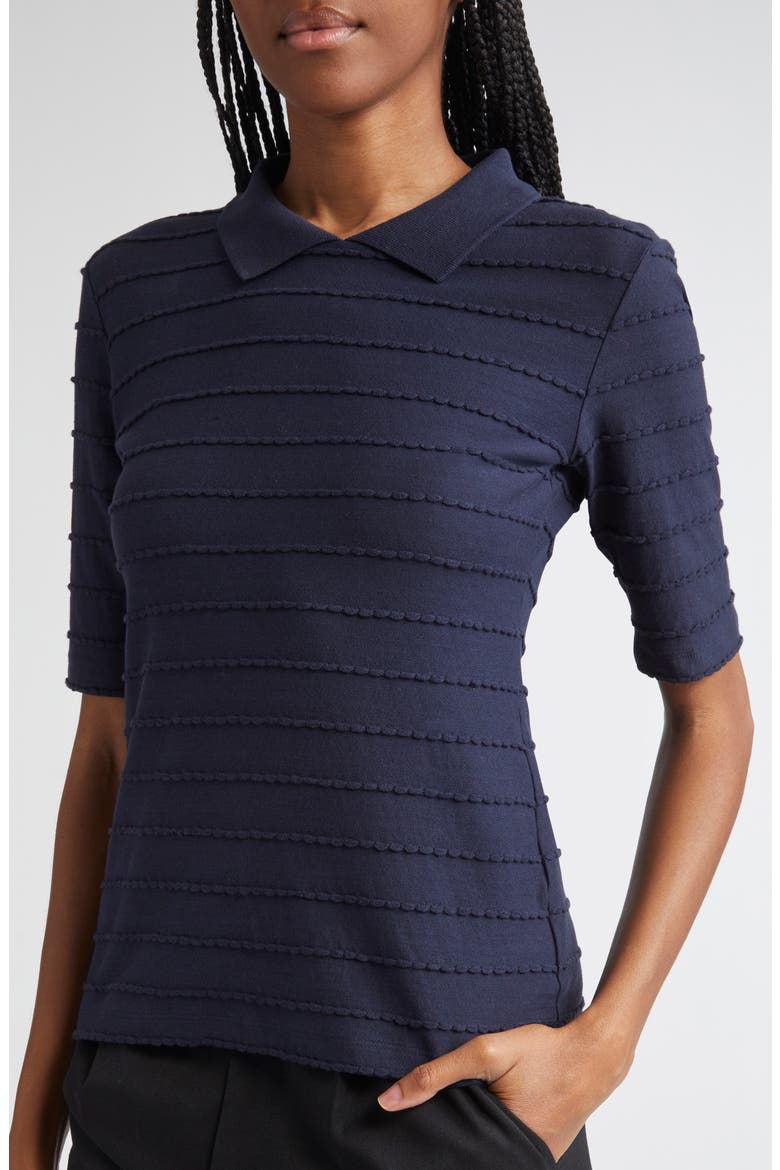 Scallop Trim Collared T-Shirt, Alternate, color, SOLID DARK BLUE