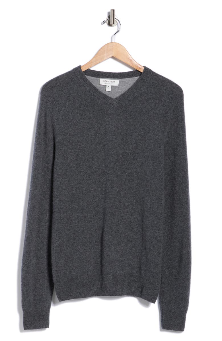 Nordstrom V-Neck Cashmere Sweater, Alternate, color, Grey Embers Heather