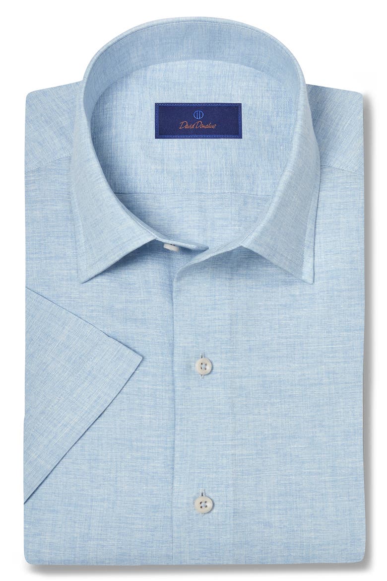 Short Sleeve Linen & Cotton Sport Shirt, Alternate, color, SKY