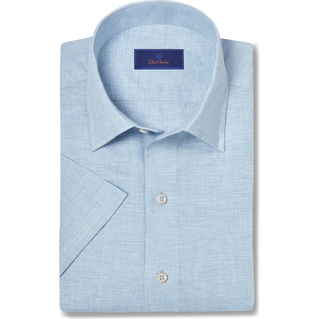 David Donahue Short Sleeve Linen & Cotton Sport Shirt In Sky