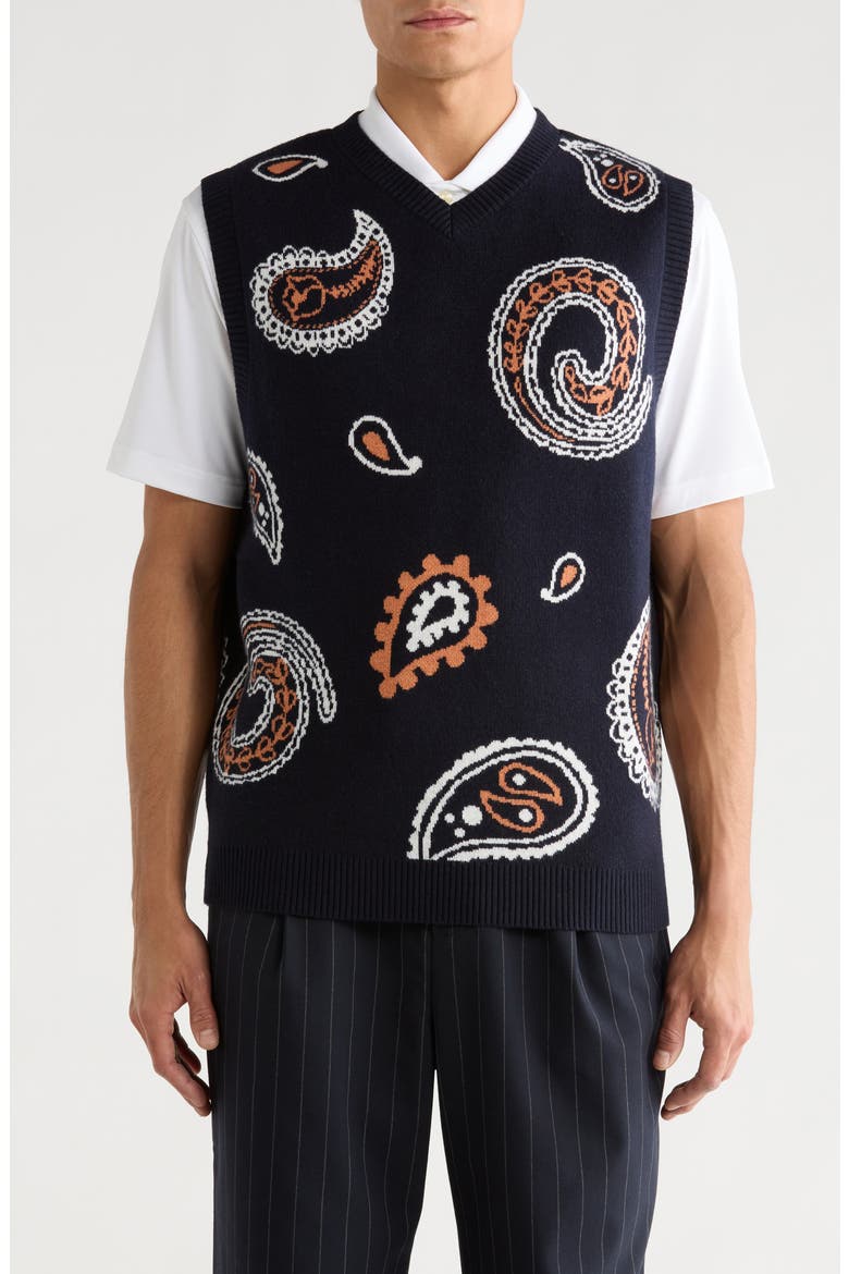 Paisley Sweater Vest, Main, color, NAVY