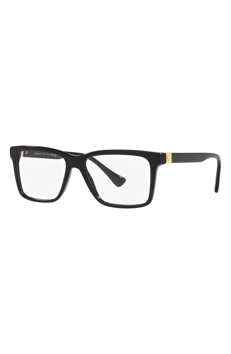 Versace 56mm Rectangular Optical Glasses, Alternate, color, Black