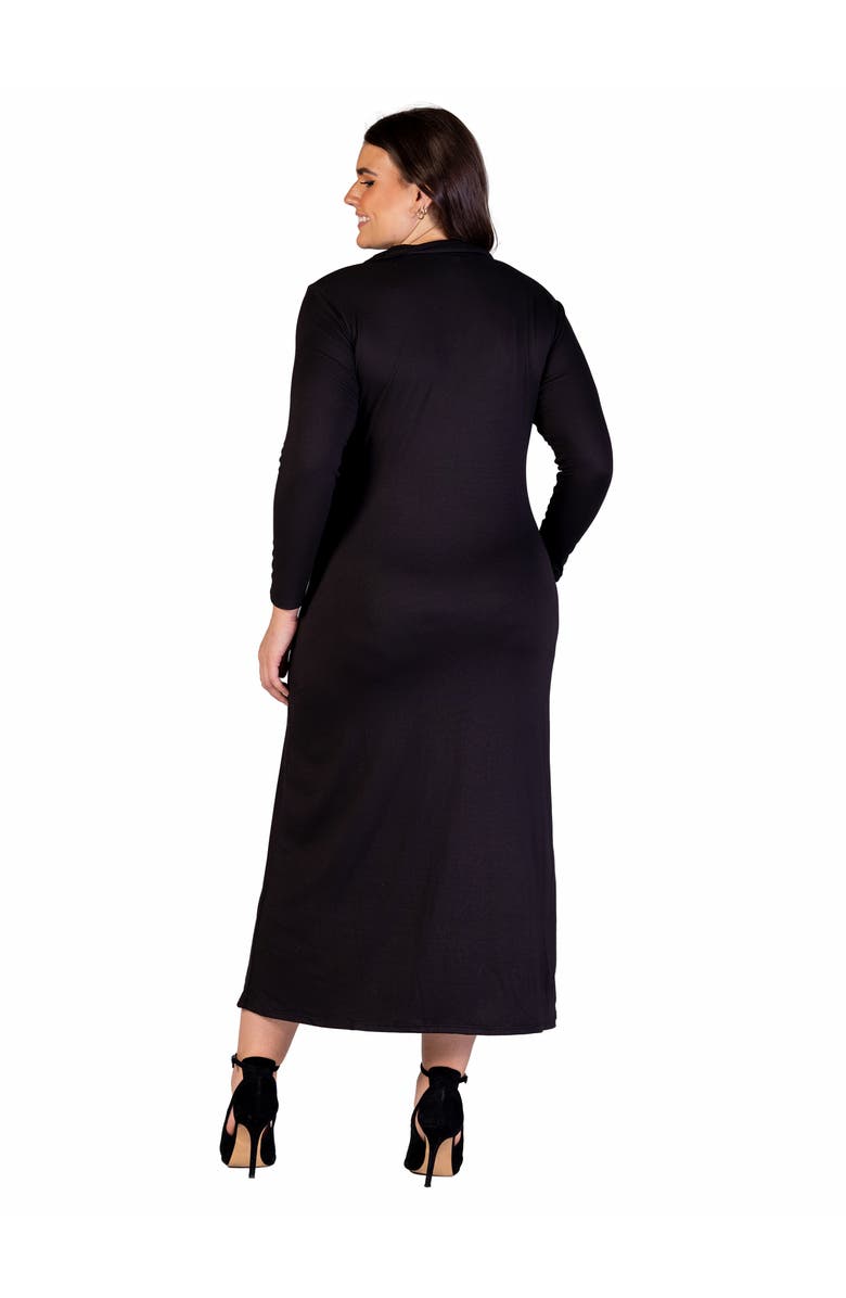 24seven Comfort Apparel Comfortable Collared Wrap Maxi Dress, Alternate, color, Black