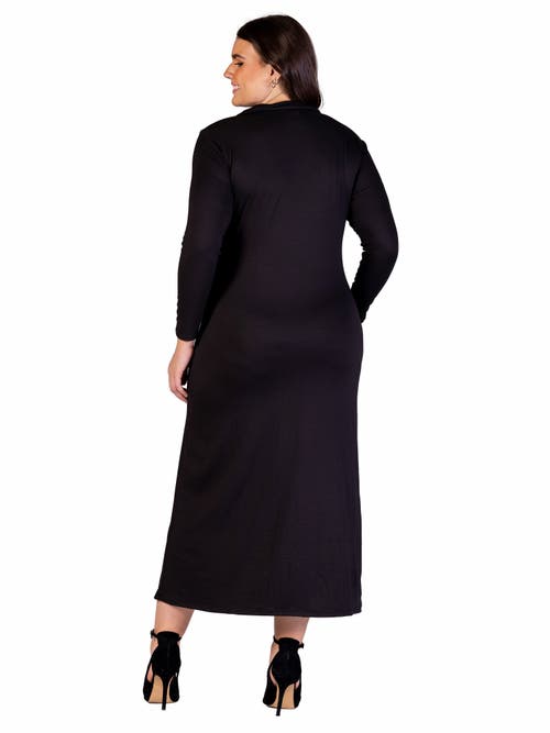 24seven Comfort Apparel Plus Size Collared Wrap Maxi Dress In Black