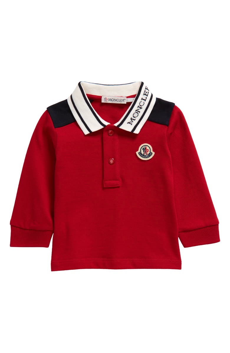Moncler Kids' Long Sleeve Cotton Piqué Polo, Main, color,