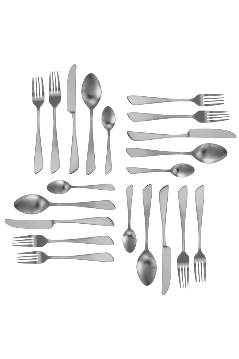 Gibbous 20 Piece Flatware Utensil Set, Stainless Steel Silverware Metal Service for 4, Alternate, color, Matte Silver