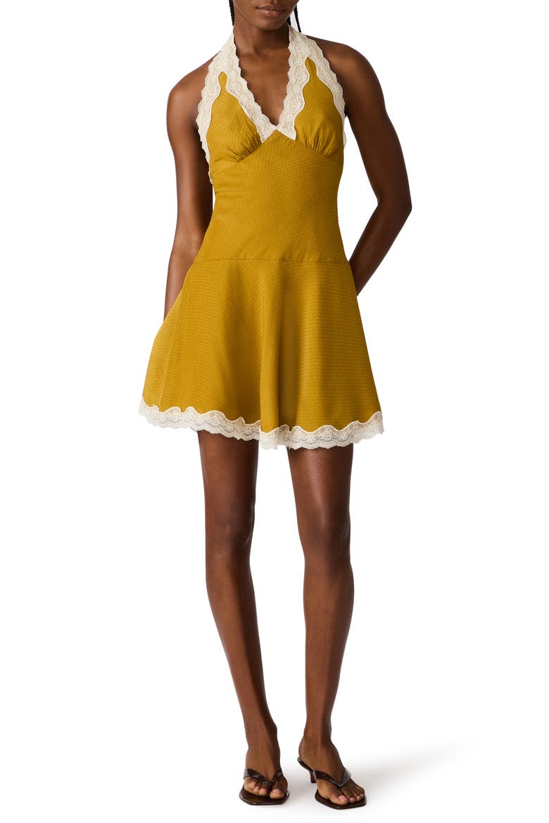 Liza Lace Halter Minidress, Main, color, THYME GREEN