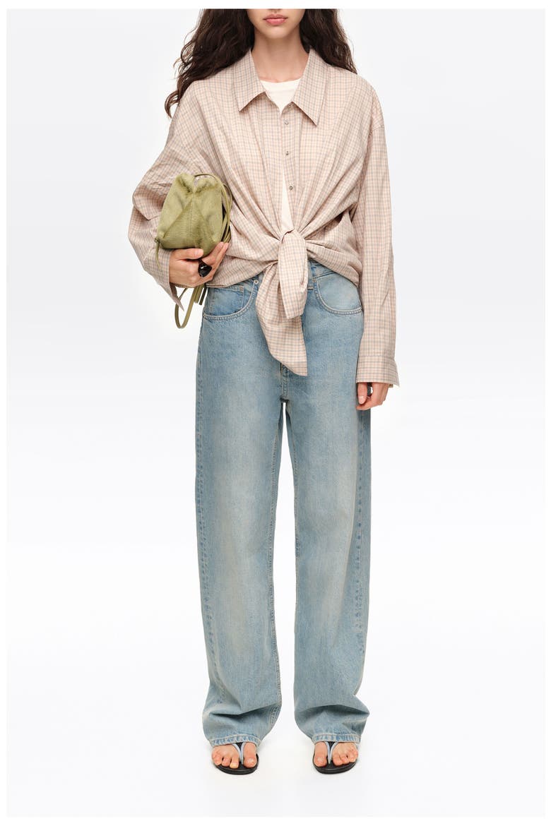 Checked Oversize Low-Cut Shirt, Alternate, color, SAND