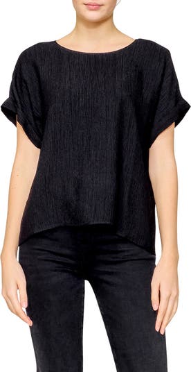 MELLODAY Cuffed Short Sleeve Plissé Top Nordstromrack