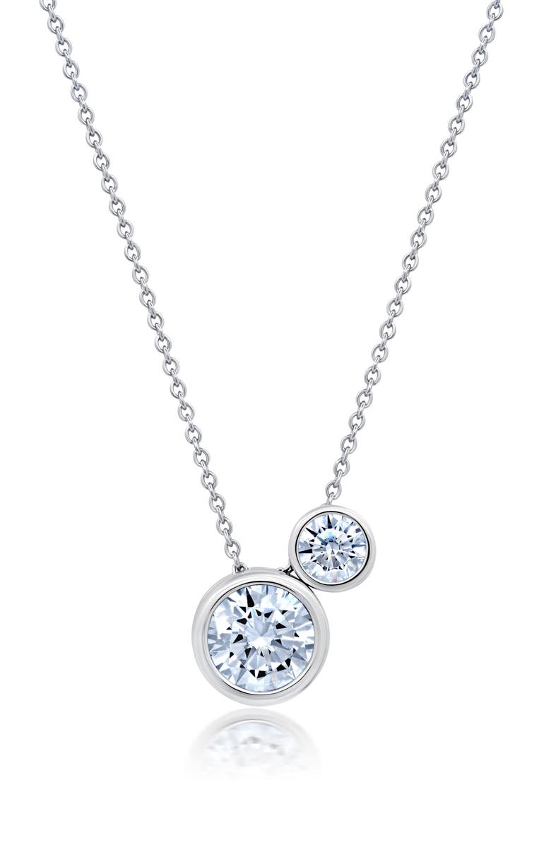 Crislu Cubic Zirconia Two-Stone Pendant Necklace, Main, color, Silver