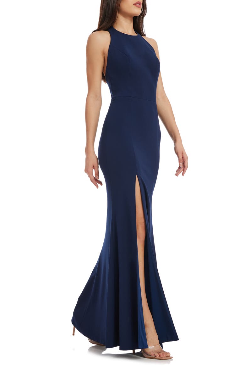 Paige Halter Neck Mermaid Gown, Alternate, color, NAVY