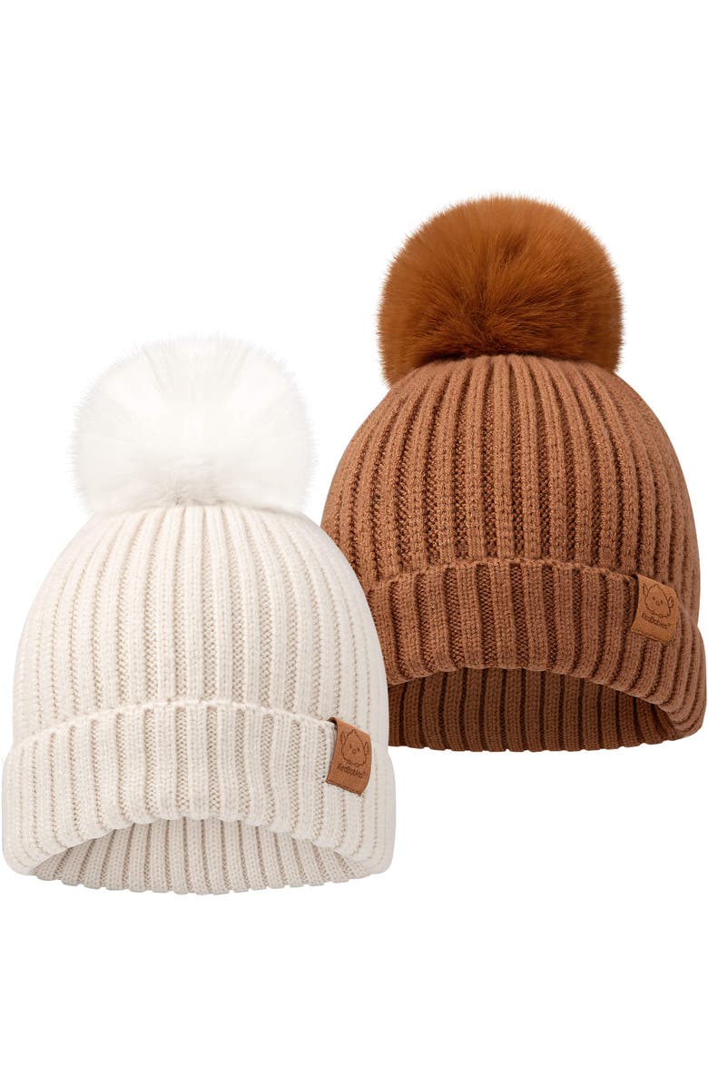 KeaBabies 2-Pack Pom Knitted Beanie, Main, color, Rust