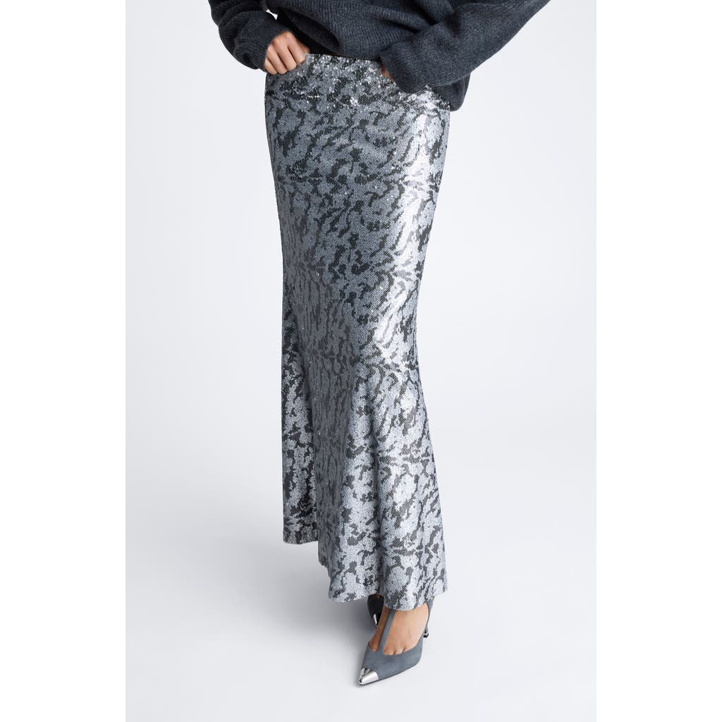 Kenneth Cole Metallic Bias Cut Maxi Skirt In Silver Multi