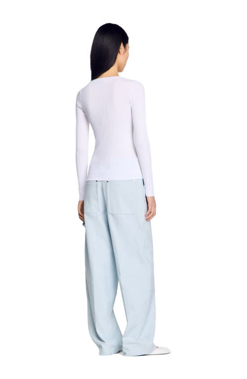 Sandro Ribbed Sweater With Tunisian Collar In White