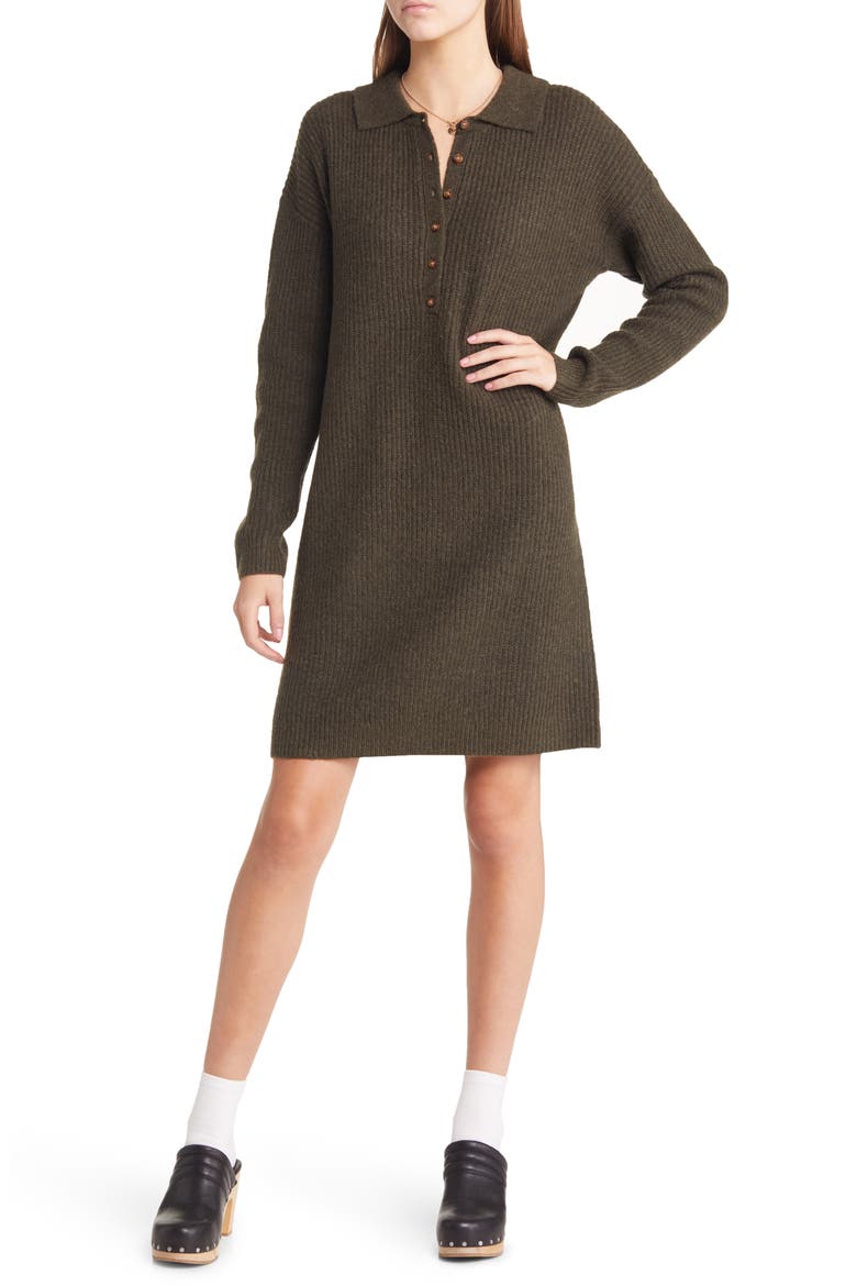 Polo Long Sleeve Sweater Dress, Main, color, GREEN ROSIN