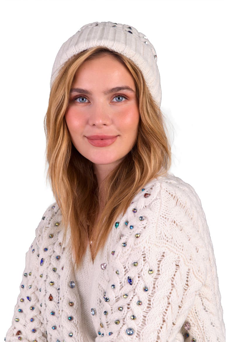 Gemstone Cable Knit Hooded Cardigan, Alternate, color, WHITE