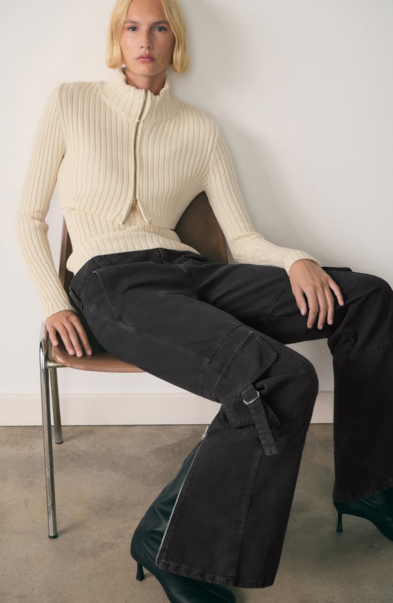 MANGO Zip Hem Straight Leg Cargo Jeans, Alternate, color,