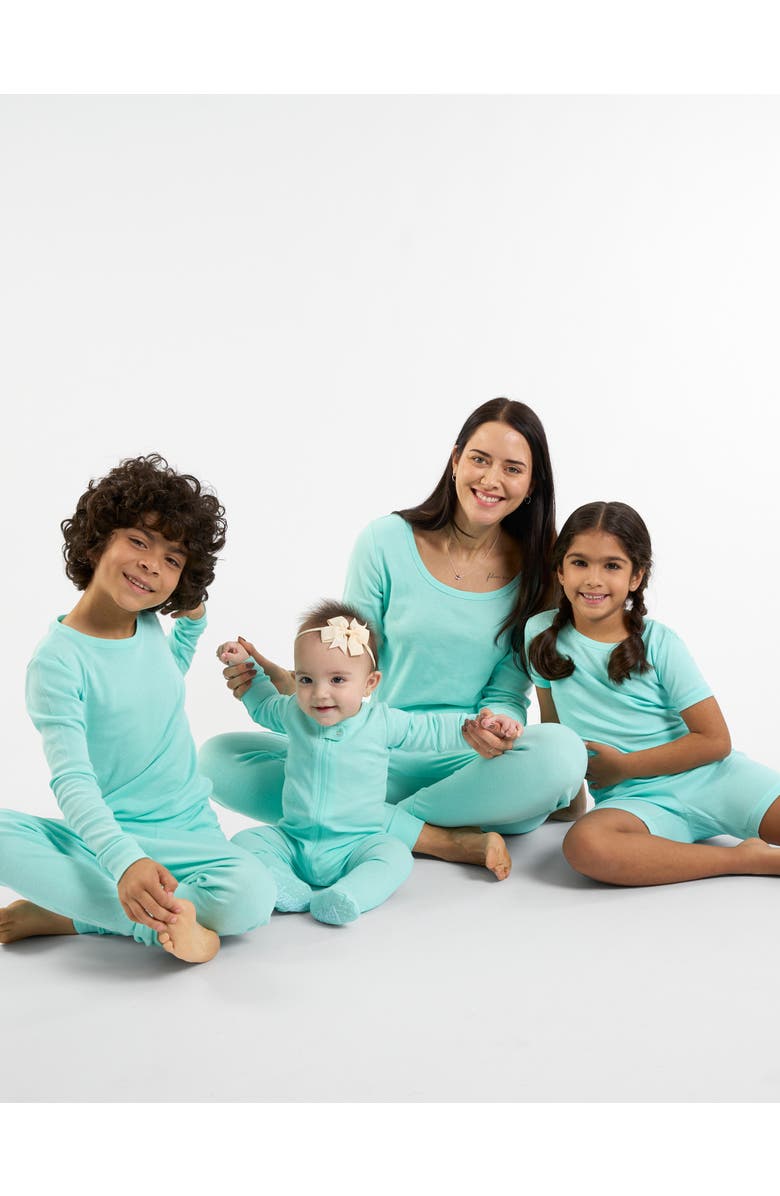 Leveret Kids Short Sleeve Cotton Solid Matching Family Pajamas, Alternate, color, Aqua