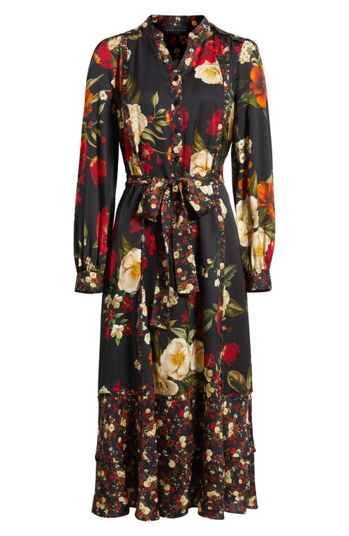 Elie Tahari The Mila Floral Long Sleeve Stretch Silk Shirtdress In Multi
