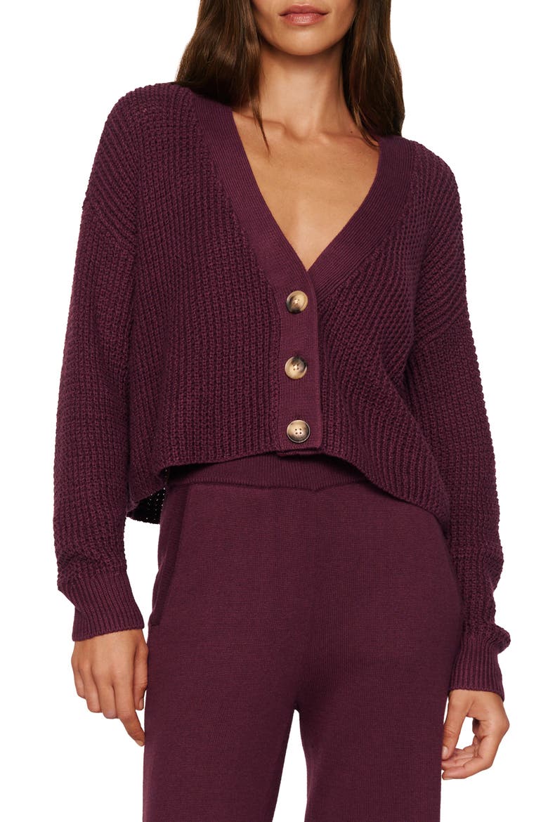 Waffle Knit Crop Cardigan, Main, color, WILDBERRY