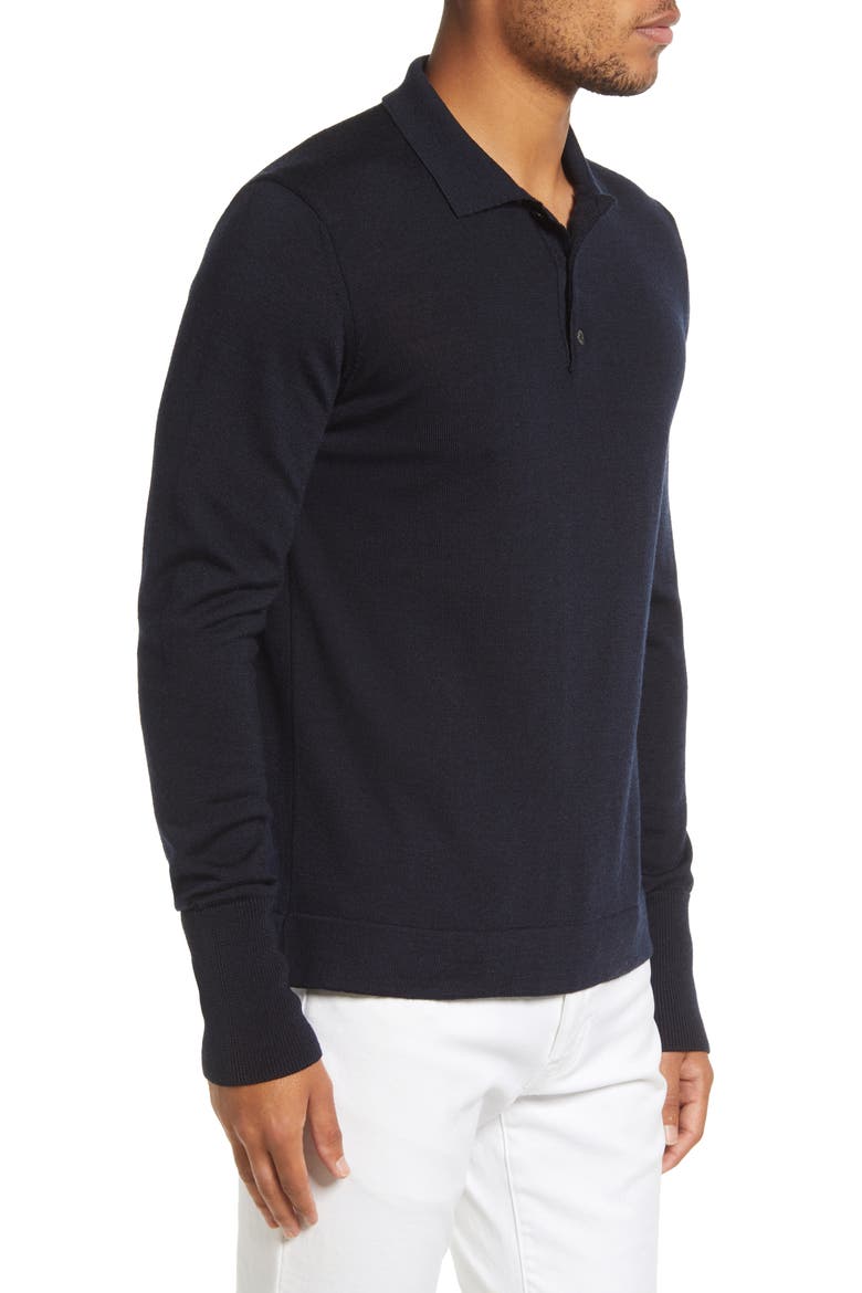 Brutus Long Sleeve Wool & Lyocell Polo, Alternate, color, NAVY
