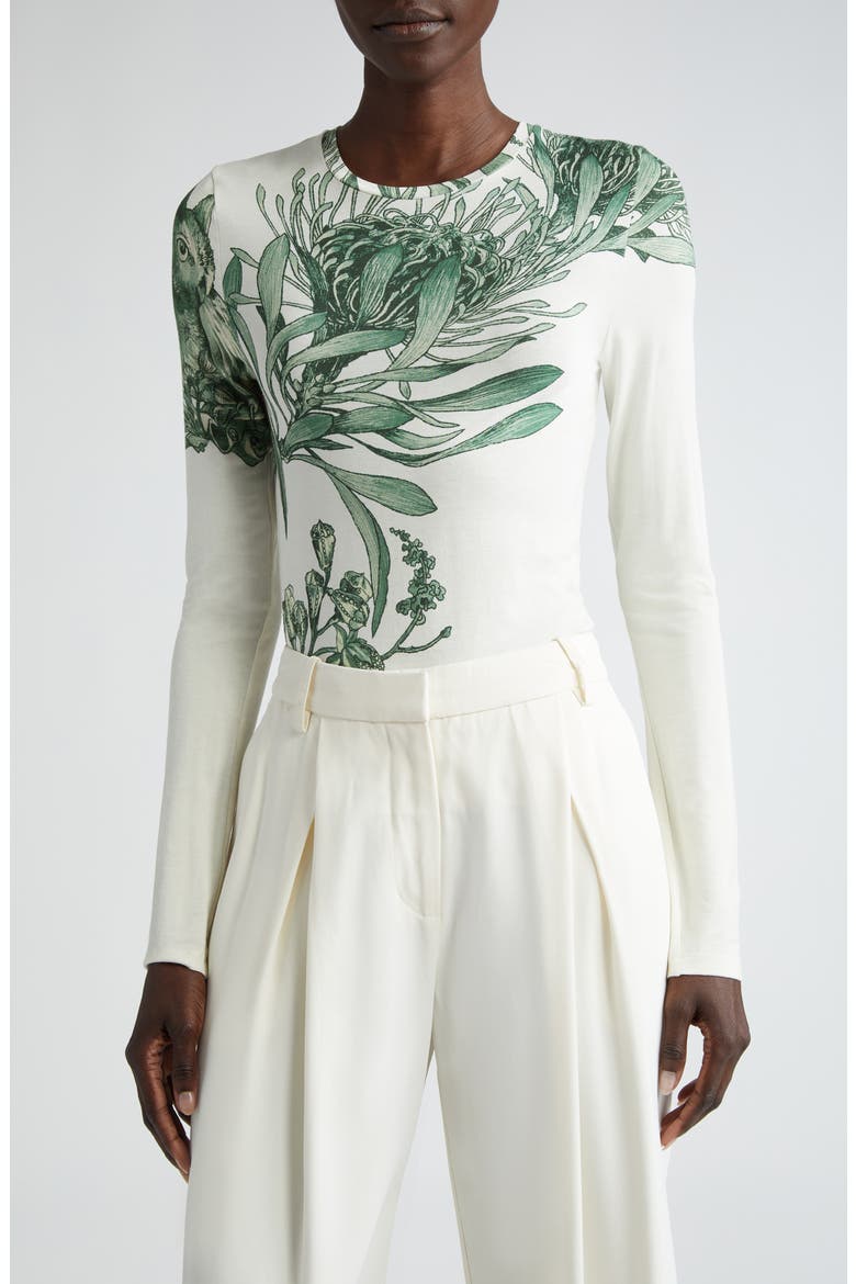 Pincushion Forest Print Knit Top, Main, color, CHALK/ EMERALD