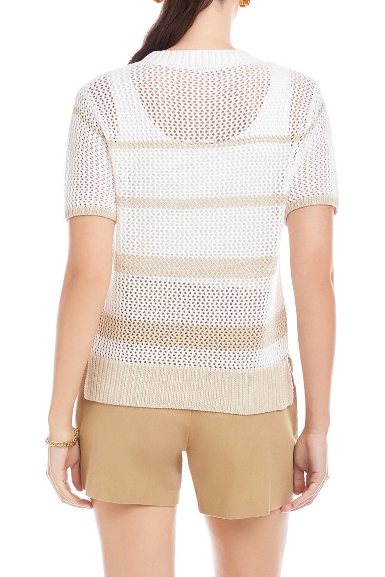 Faye Stripe Short Sleeve Mesh Stitch Sweater, Alternate, color, CREAM/ KHAKI