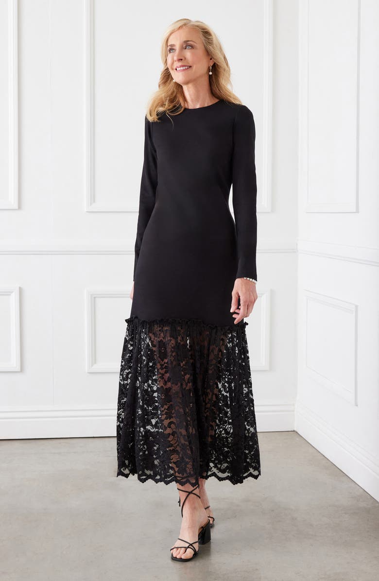 Karen Kane Candace Long Sleeve Lace Contrast Cocktail Dress, Alternate, color,