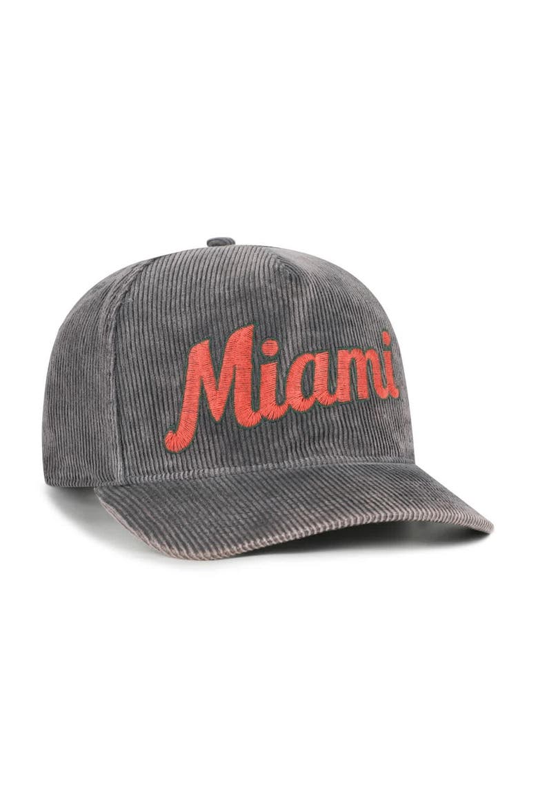 Men's '47  Gray Miami Hurricanes Reclaim Snow Wash Corduroy Hitch Adjustable Hat, Alternate, color, Gray