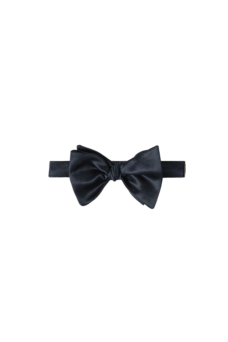 Cotton and silk satin bow tie, Alternate, color, Navy Blue