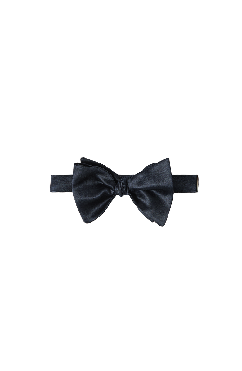 Brunello Cucinelli Cotton and silk satin bow tie, Alternate, color, Navy Blue