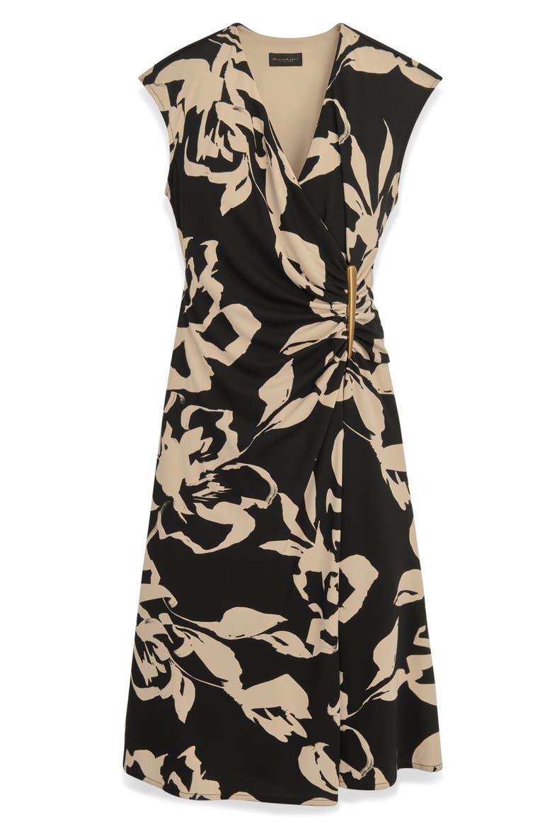 Ruched Floral Dress, Alternate, color, BLACK/ SAND MULTI