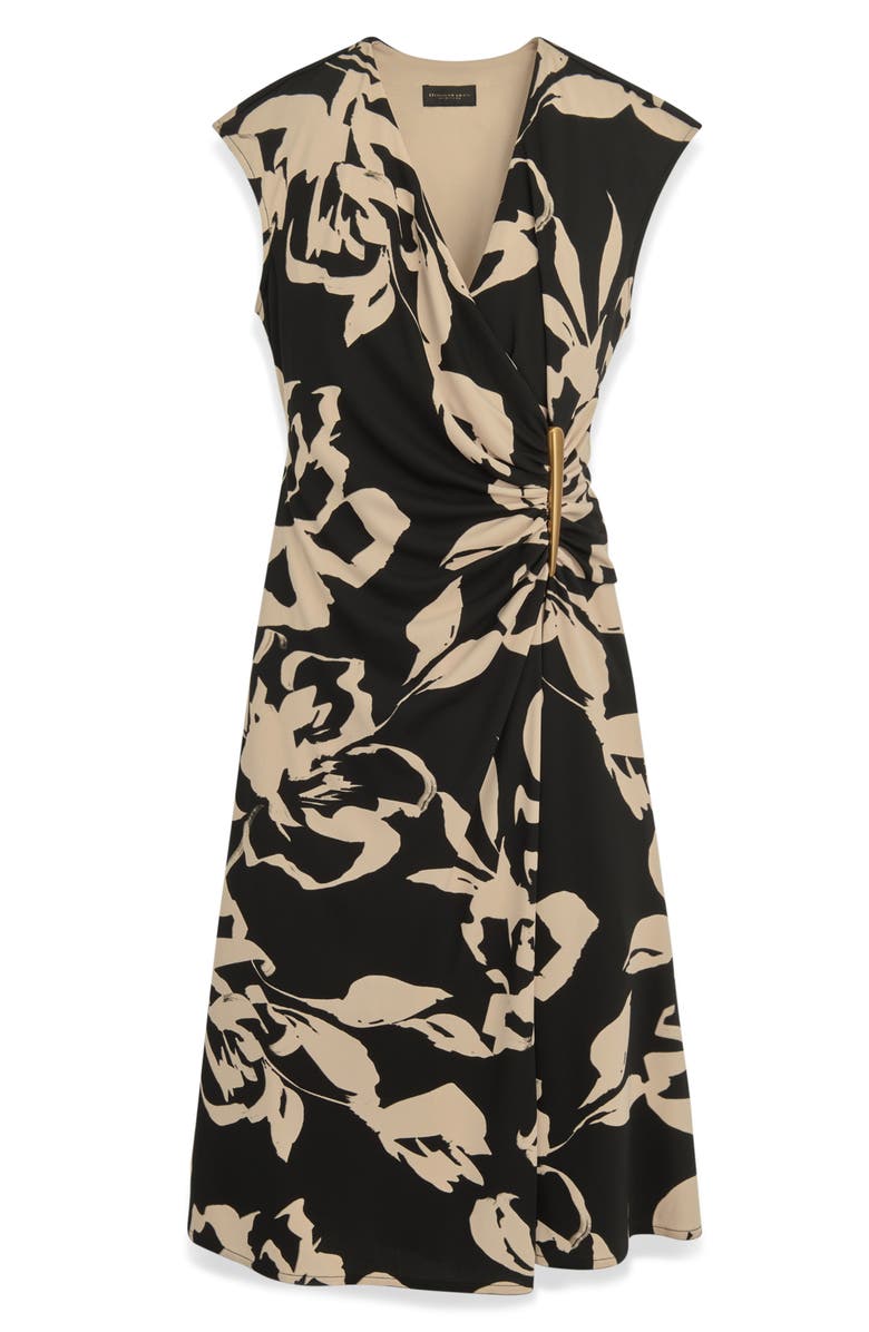 Donna Karan New York Ruched Floral Dress, Alternate, color, Black/ Sand Multi