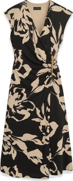 Donna Karan New York Ruched Floral Dress