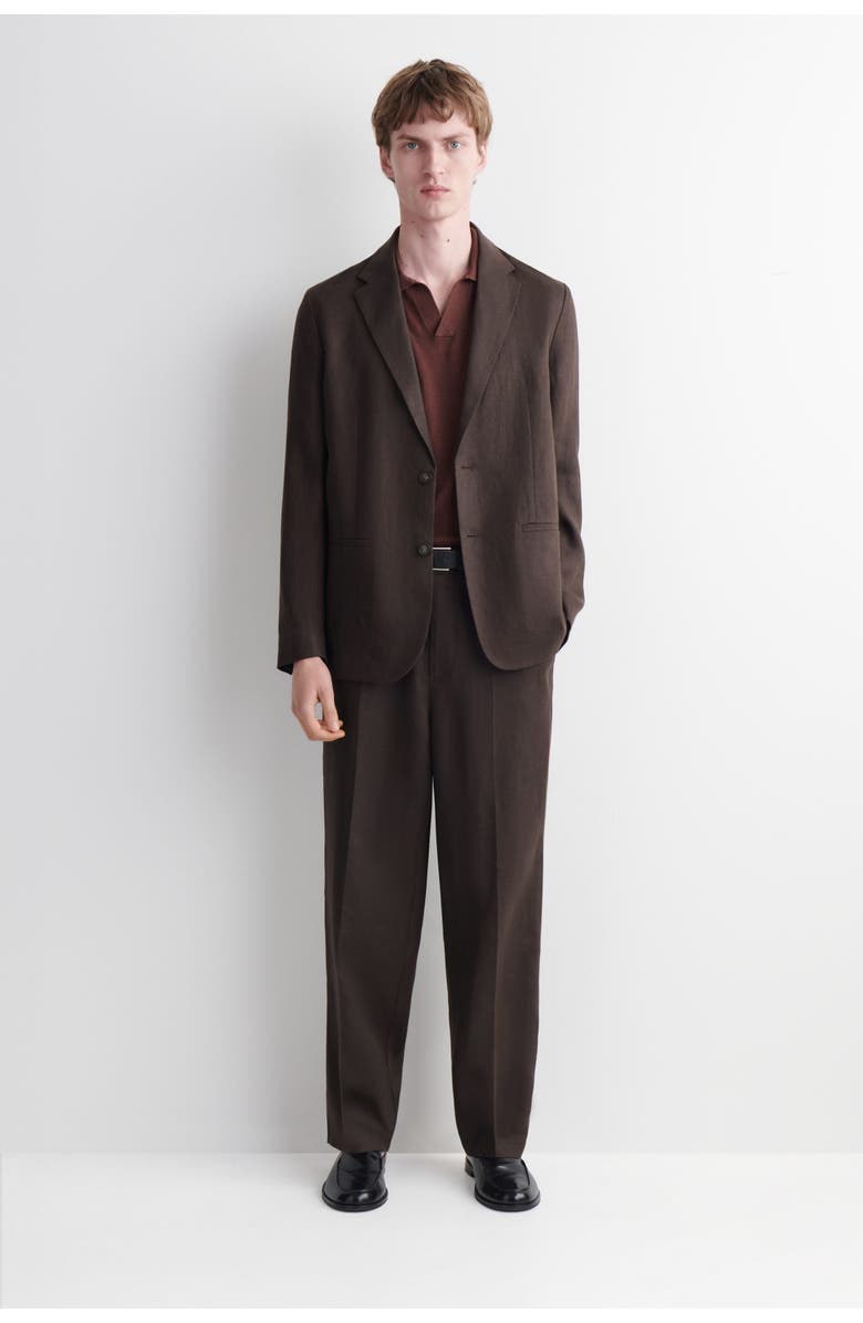 COS Single-breasted Linen Blazer, Alternate, color, Dark Brown
