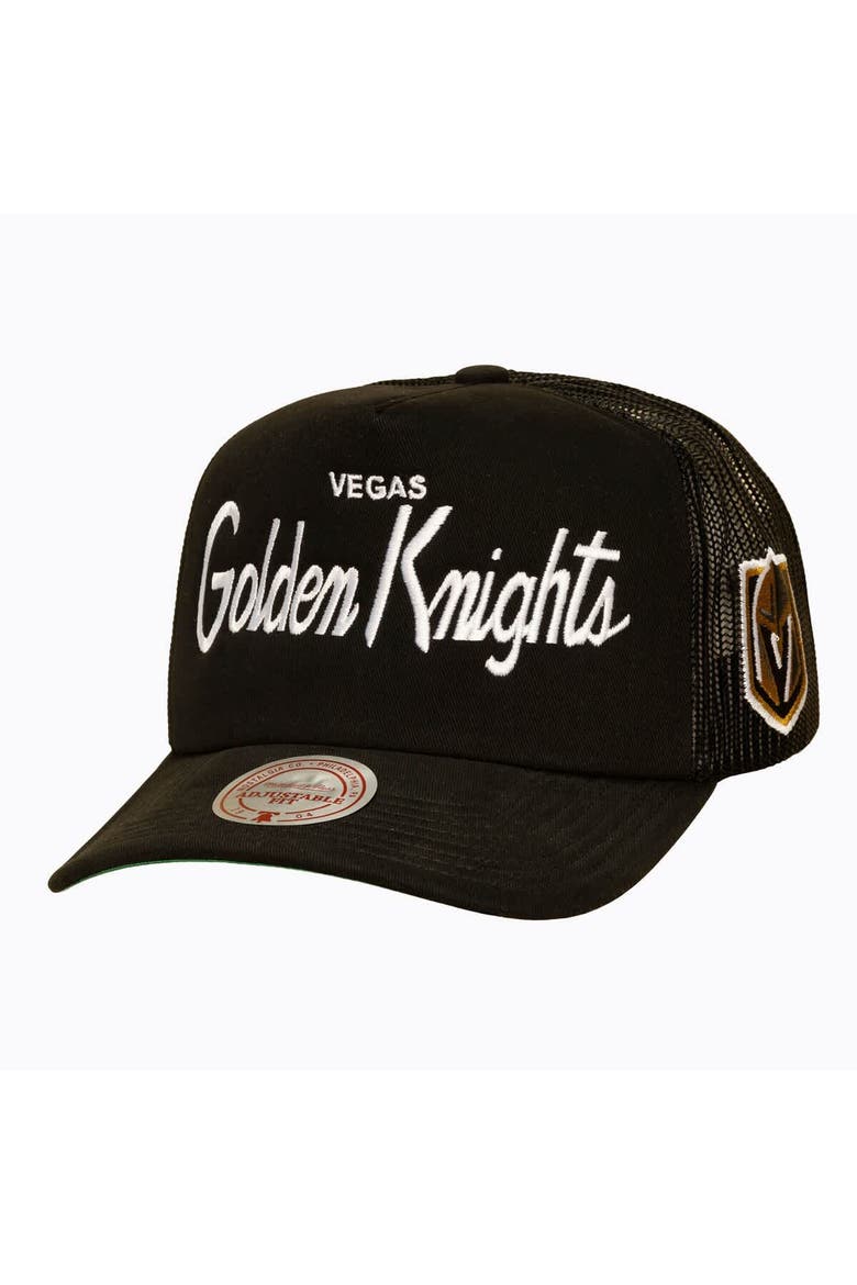 Men's Mitchell & Ness Black Vegas Golden Knights Head Coach Trucker Adjustable Hat, Main, color, Black