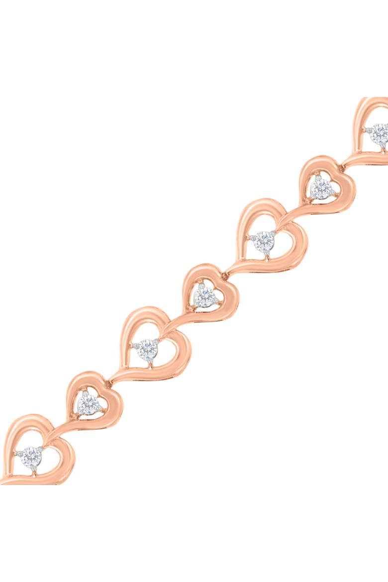 Rose Plated Silver Diamond Heart-Linked Bolo Bracelet, Alternate, color, Pink