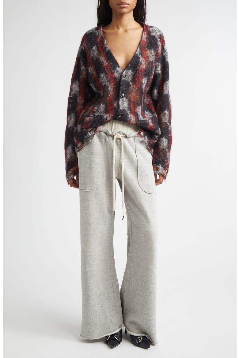 Distressed Kid Mohair & Merino Wool Blend Boyfriend Cardigan, Alternate, color, RED/ BLACK/ WHITE