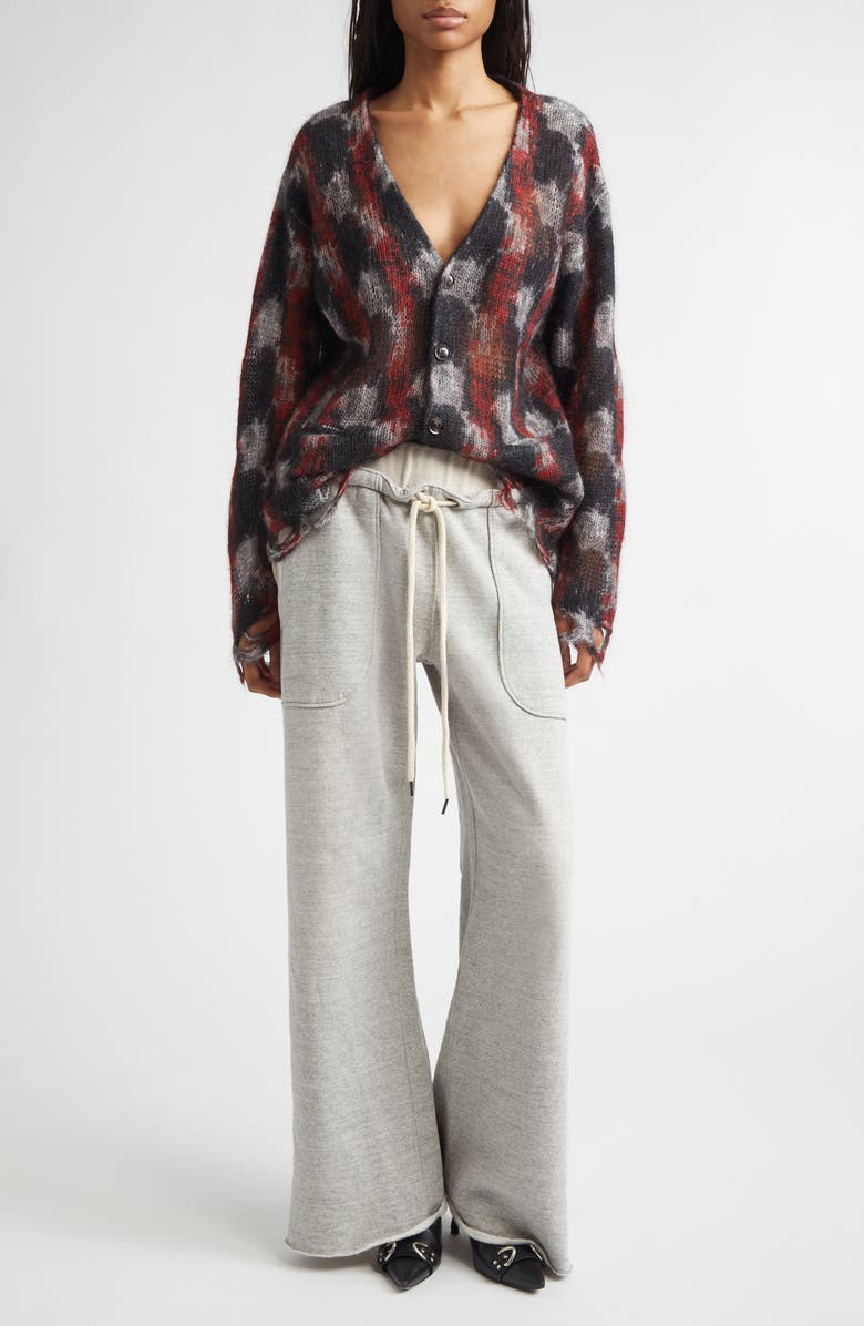 R13 Distressed Kid Mohair & Merino Wool Blend Boyfriend Cardigan, Alternate, color, Red/ Black/ White