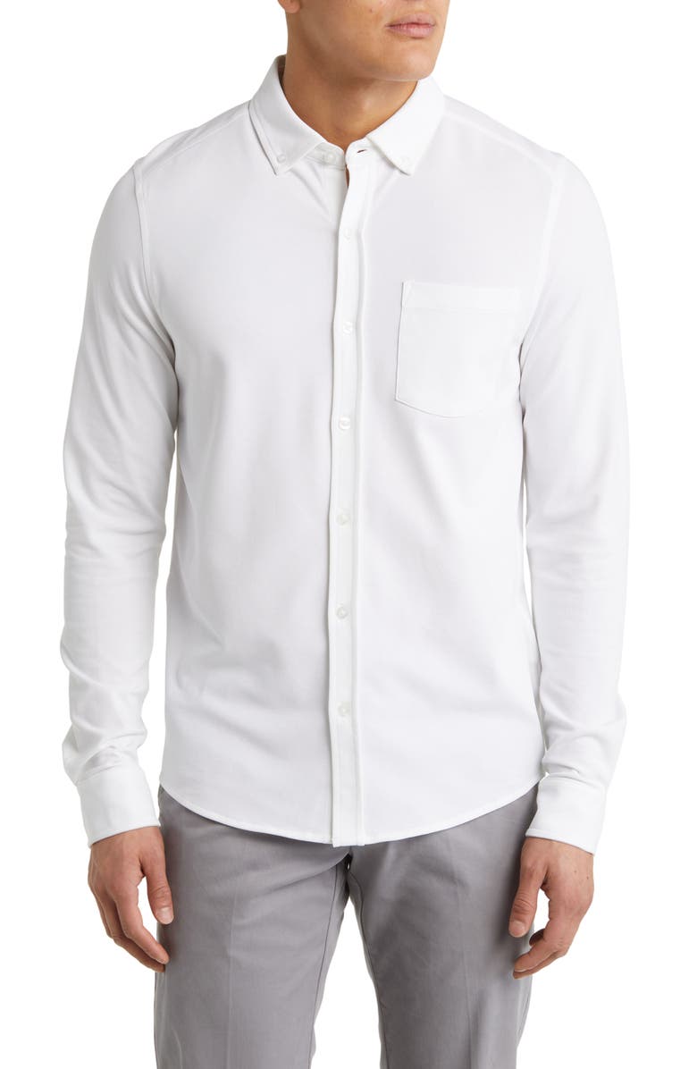 Cutter & Buck Reach Button-Down Piqué Knit Shirt, Main, color, White