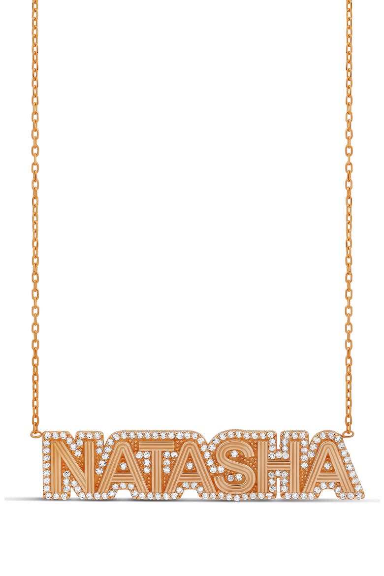 Fluted Pave Outline Name Necklace, Main, color, ROSE