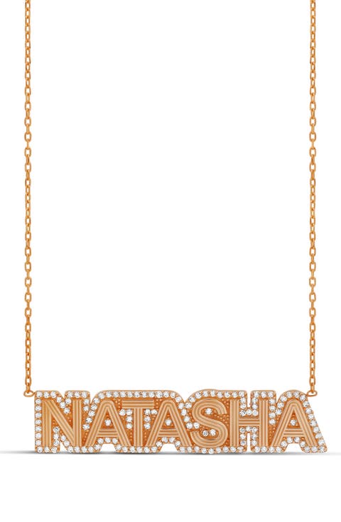 Fluted Pave Outline Name Necklace