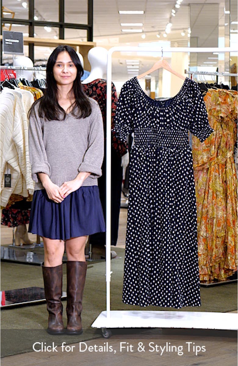 Shibori Dot Smocked Waist Midi Dress, sales video thumbnail