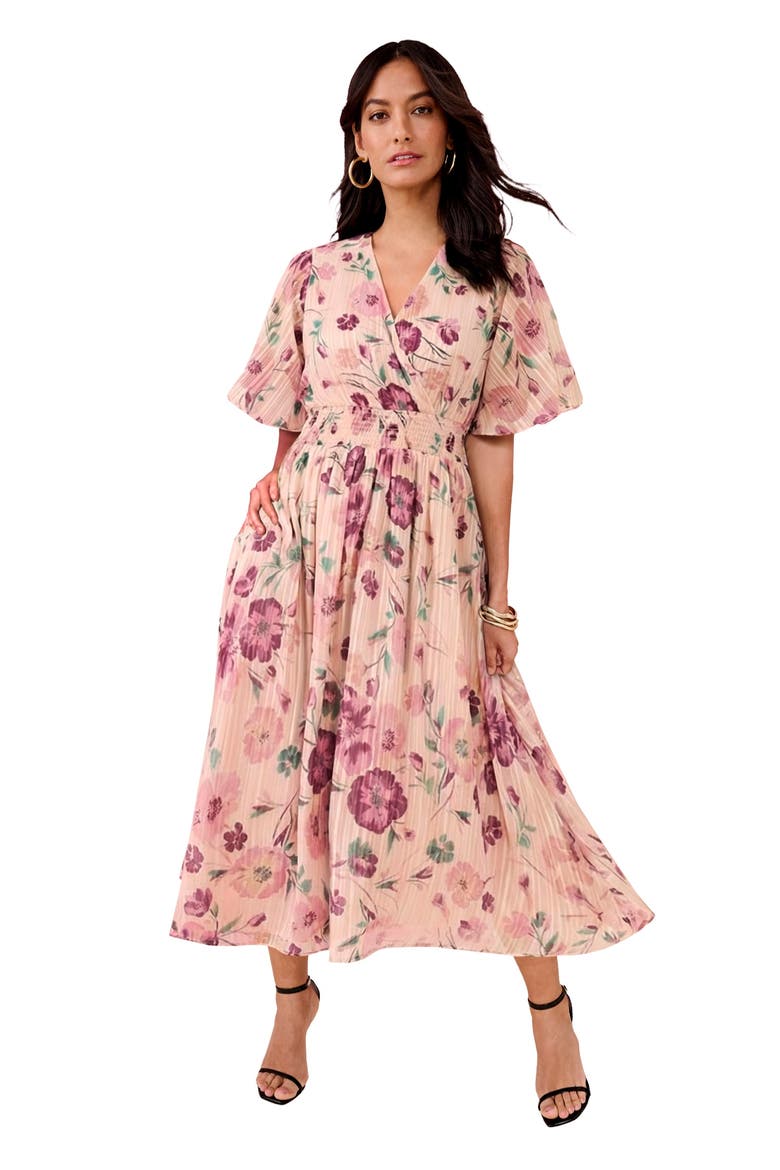 Striped Lurex Midi Dress, Main, color, LILAC WHIMSICAL FLORAL