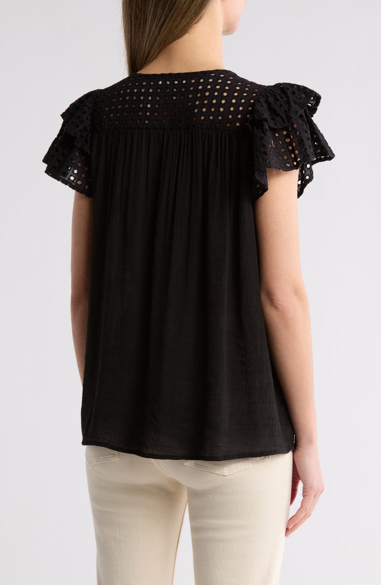 BY DESIGN Demi Eyelet Sleeve Top, Alternate, color, Jet Black