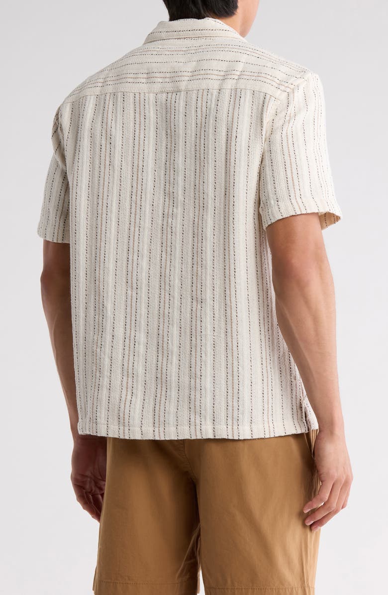 DENIM AND FLOWER Relaxed Fit Stripe Textured Camp Shirt, Alternate, color, Sand With Black/Khaki Stripe