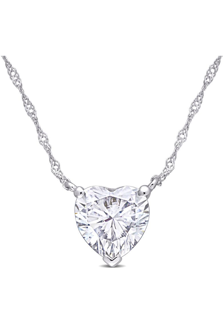 Moissanite Heart Solitaire Necklace 10k, Main, color, 10k White Gold